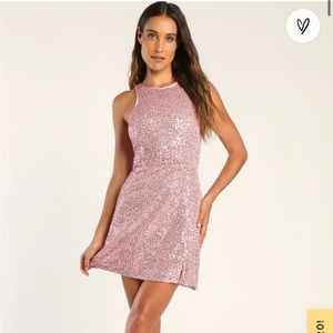 Lulus - Endless Fun Shiny Pink Sequin Lace-Up Mini Dress